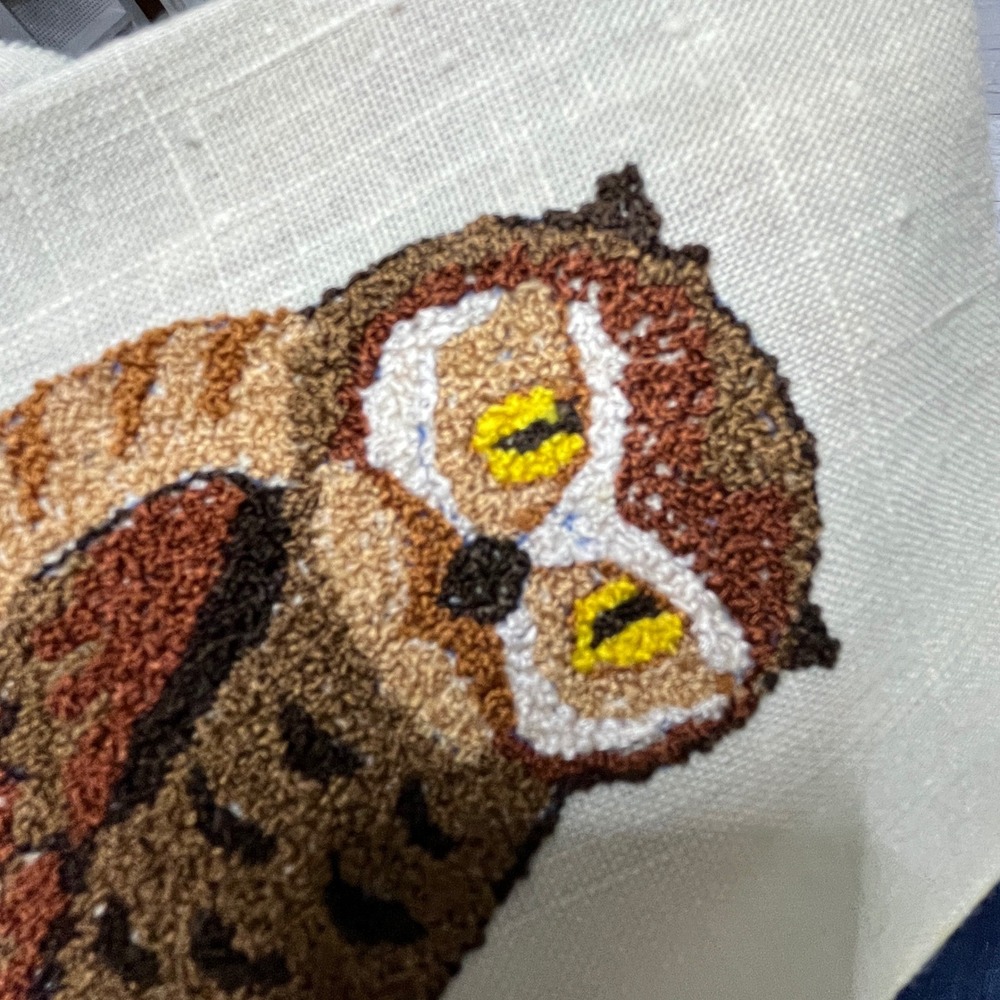 Vintage Handmade Owl Punch Needle Embroidery Textile Art Brown Cream 8x10 - Picture 5 of 6